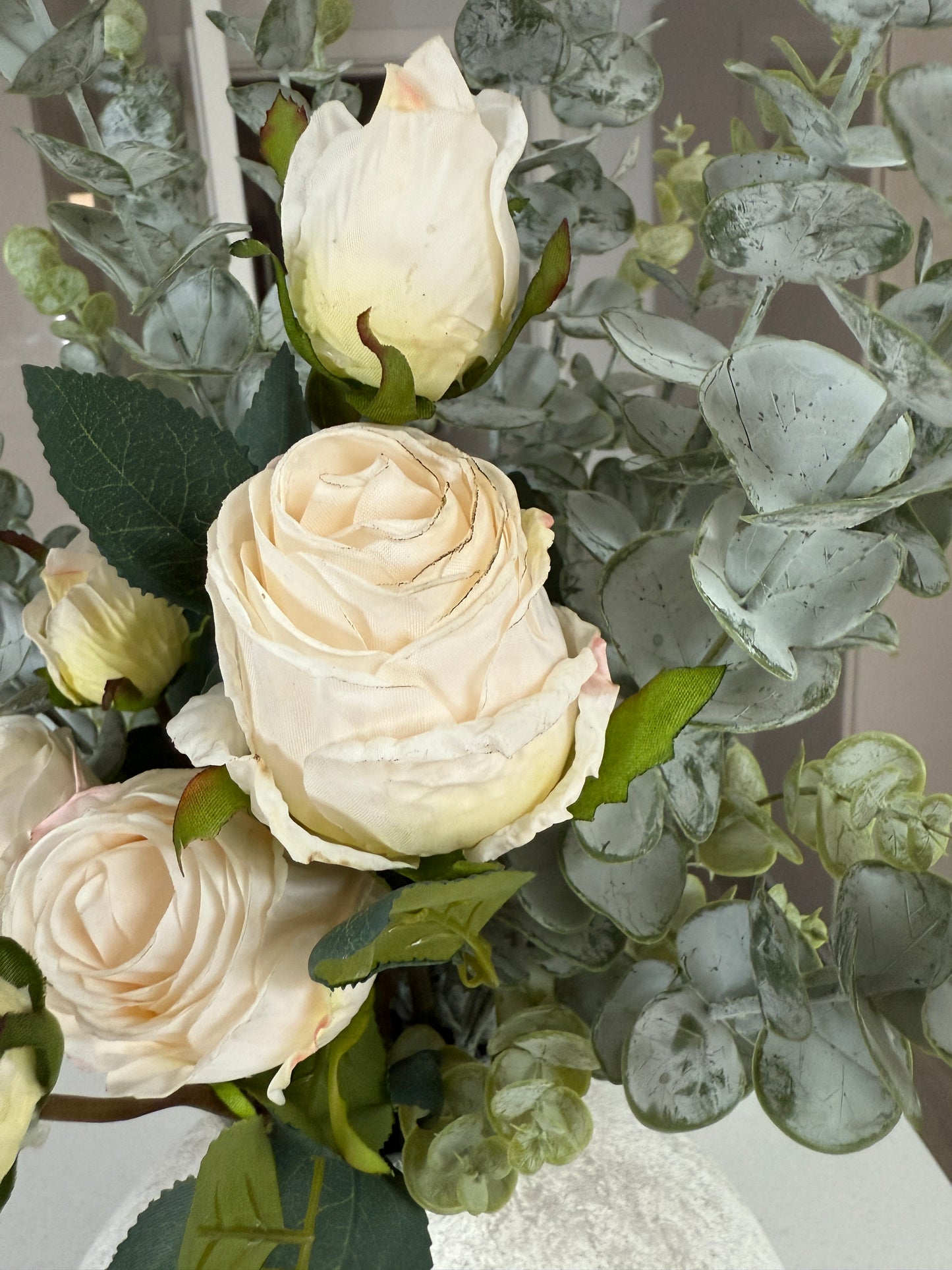 Small Cream Rosebud and Eucalyptus Bunch