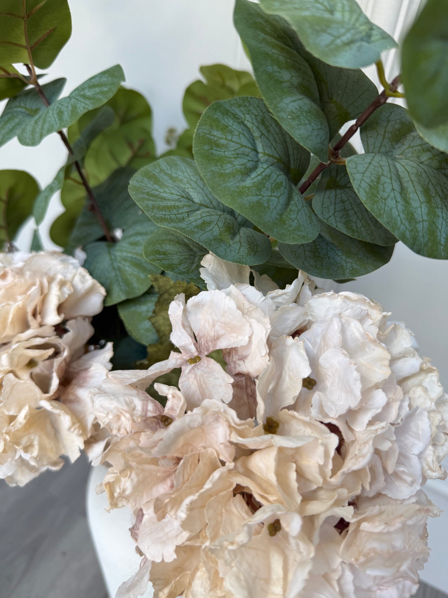 Oyster Hydrangea and Eucalyptus Spray