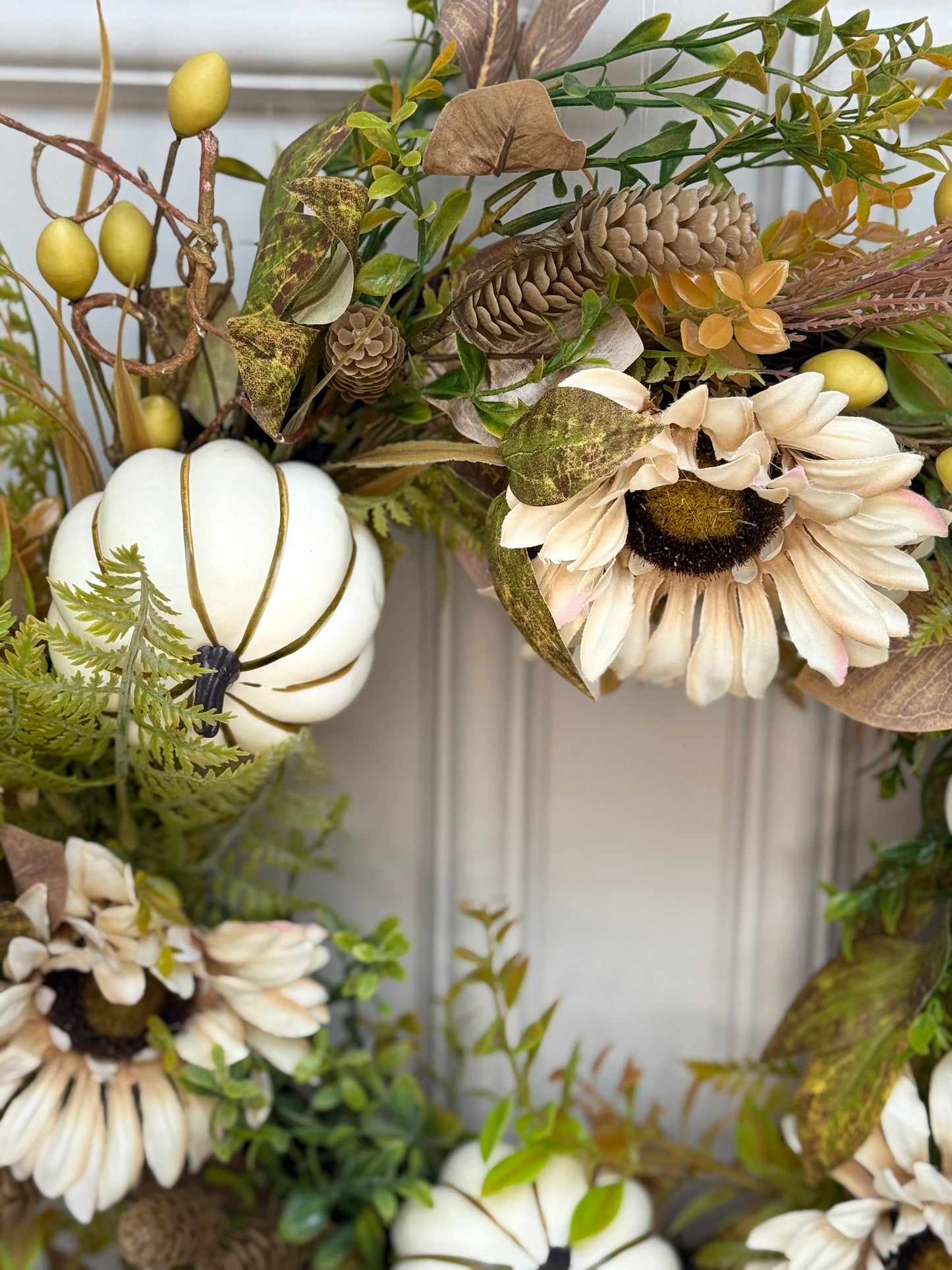 White Pumpkin Floral Wreath