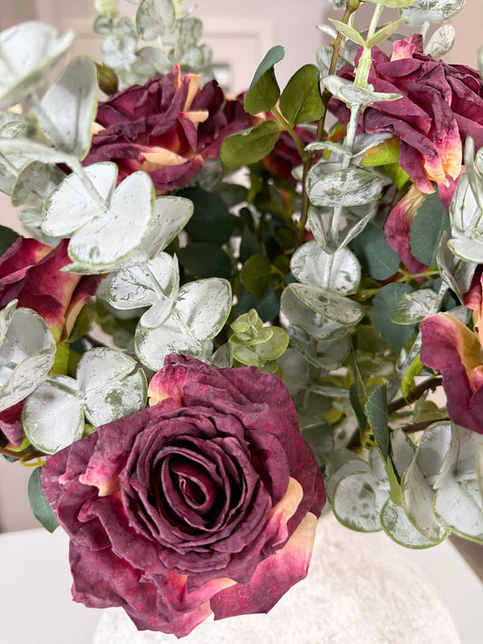 Mulberry Rose and Eucalyptus Bunch