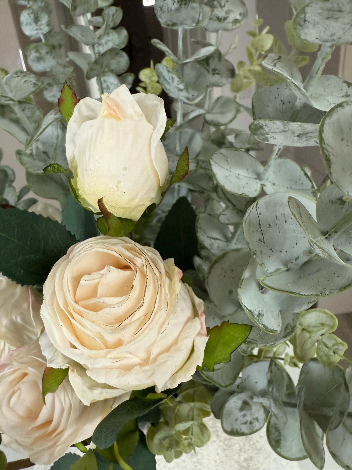 Cream Rosebud and Eucalyptus Bunch