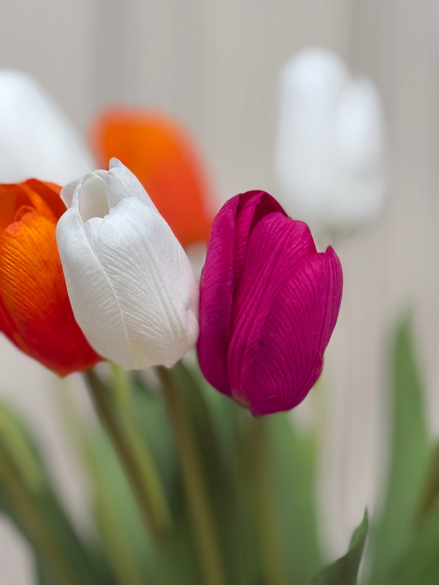 Faux Pink, White and Orange Tulip Bunch