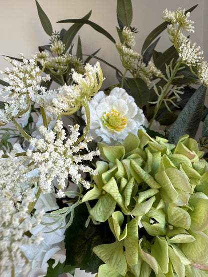 Green and White Hydrangea & Foliage Bunch