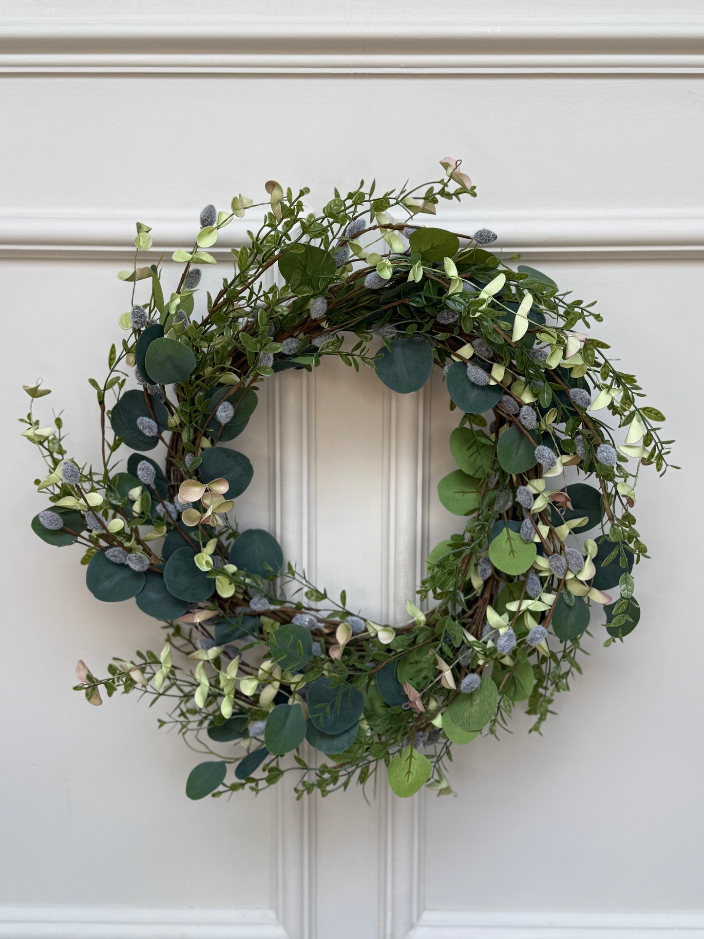 Faux Eucalyptus and Pussy Willow Foliage Wreath