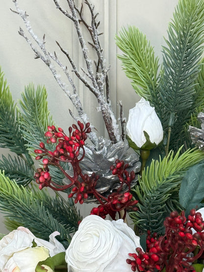 Winter Rose Buds with Berries and Spruce