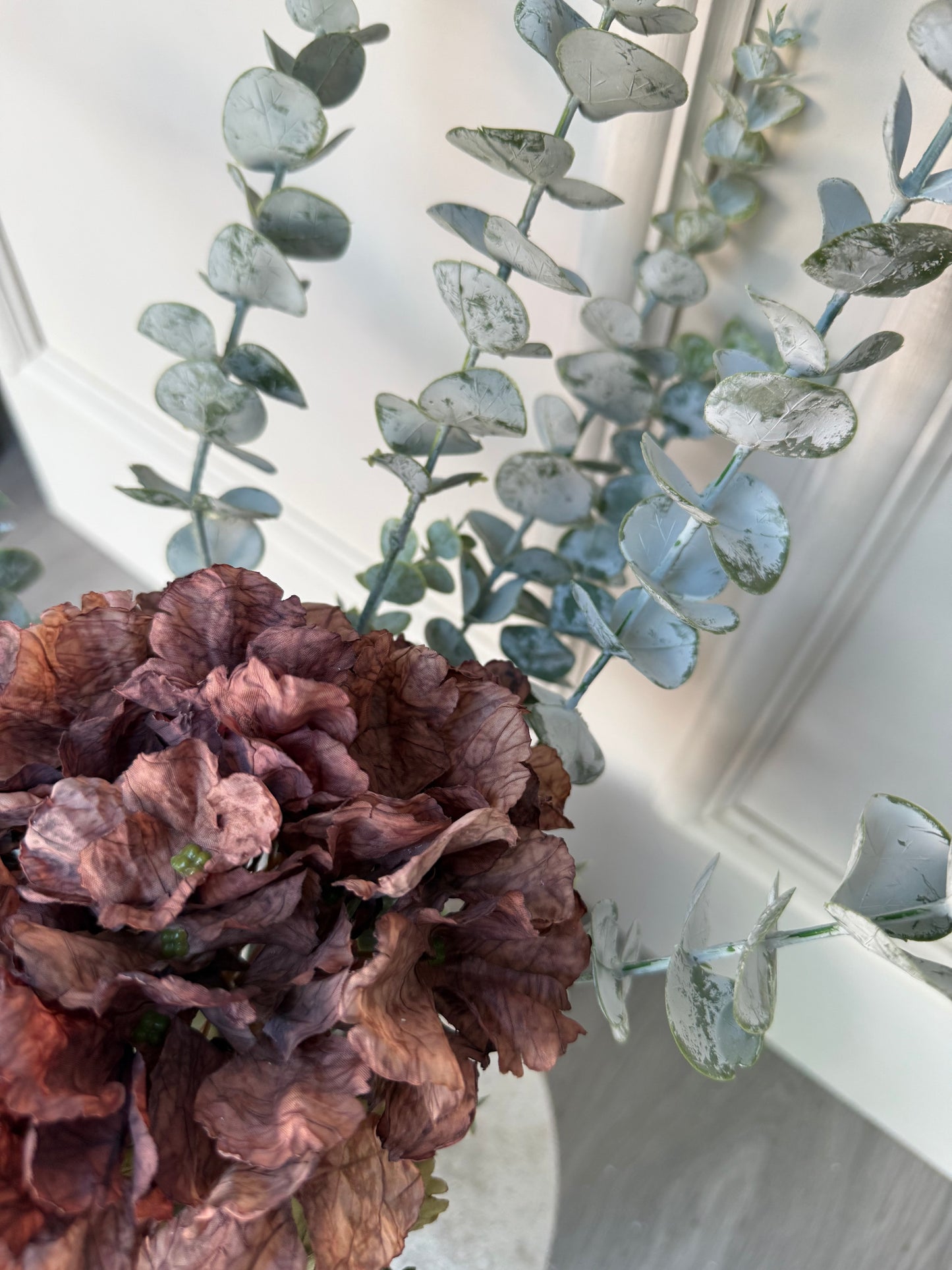 Faux Mocha Hydrangea and Dusted Eucalyptus Bunch