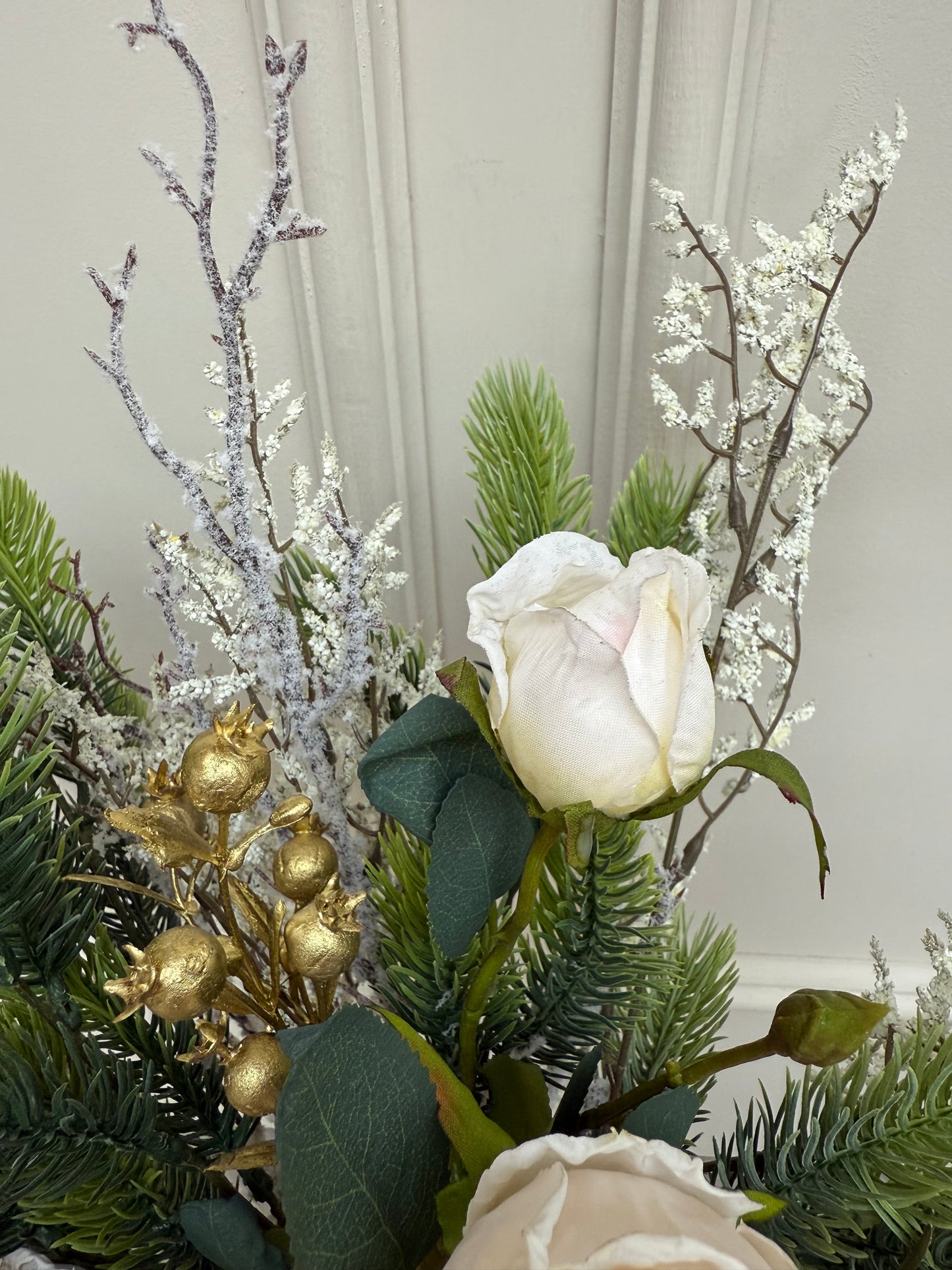 Small Cream Rose and Spruce Bunch