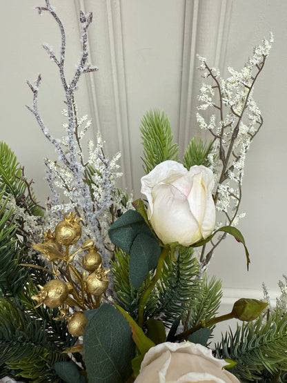 Small Cream Rose and Spruce Bunch