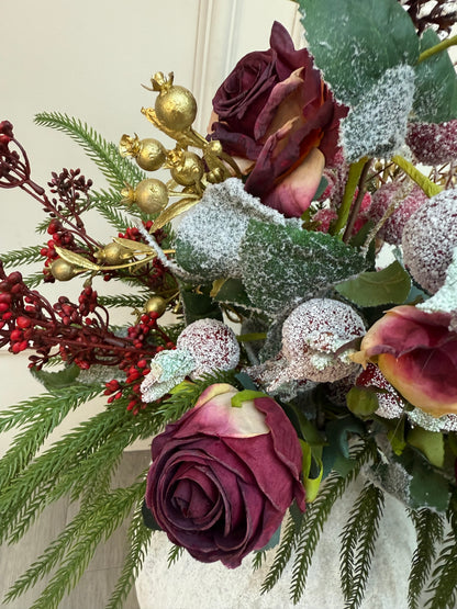 Luxury Winter Mulberry Rose and Pine Frosted Bunch