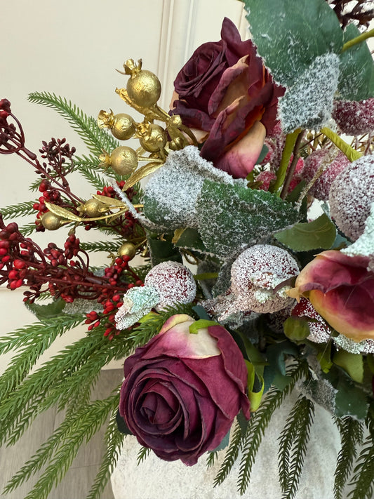 Luxury Winter Mulberry Rose and Pine Frosted Bunch