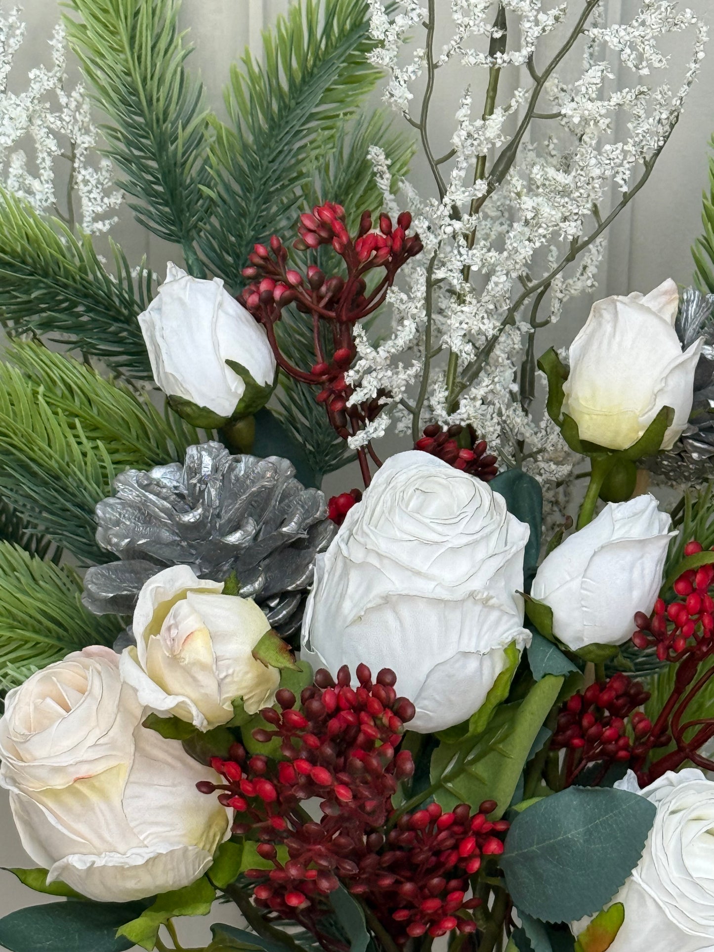 Winter Rose Buds with Berries and Spruce
