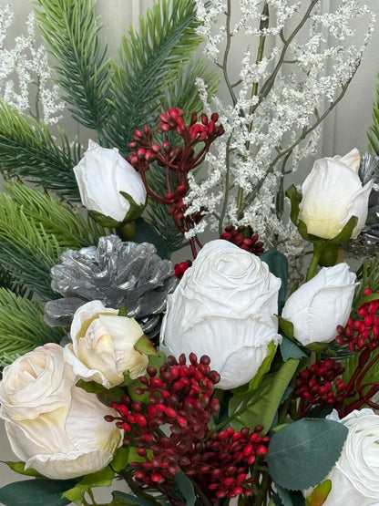 Winter Rose Buds with Berries and Spruce