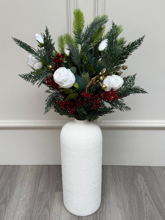Festive White Rose With Hawthorne Bunch