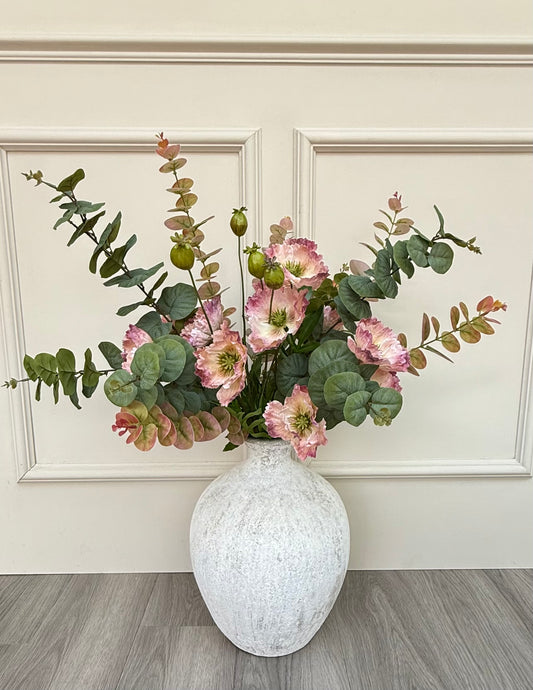 Large Faux Poppy and Blush Eucalyptus Bunch
