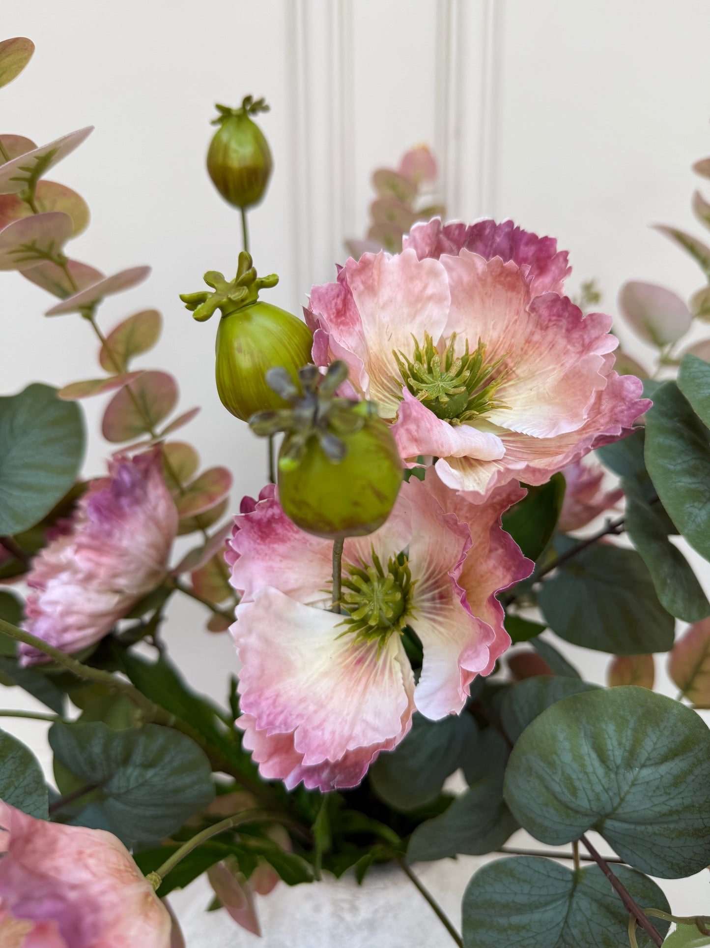 Large Faux Poppy and Blush Eucalyptus Bunch