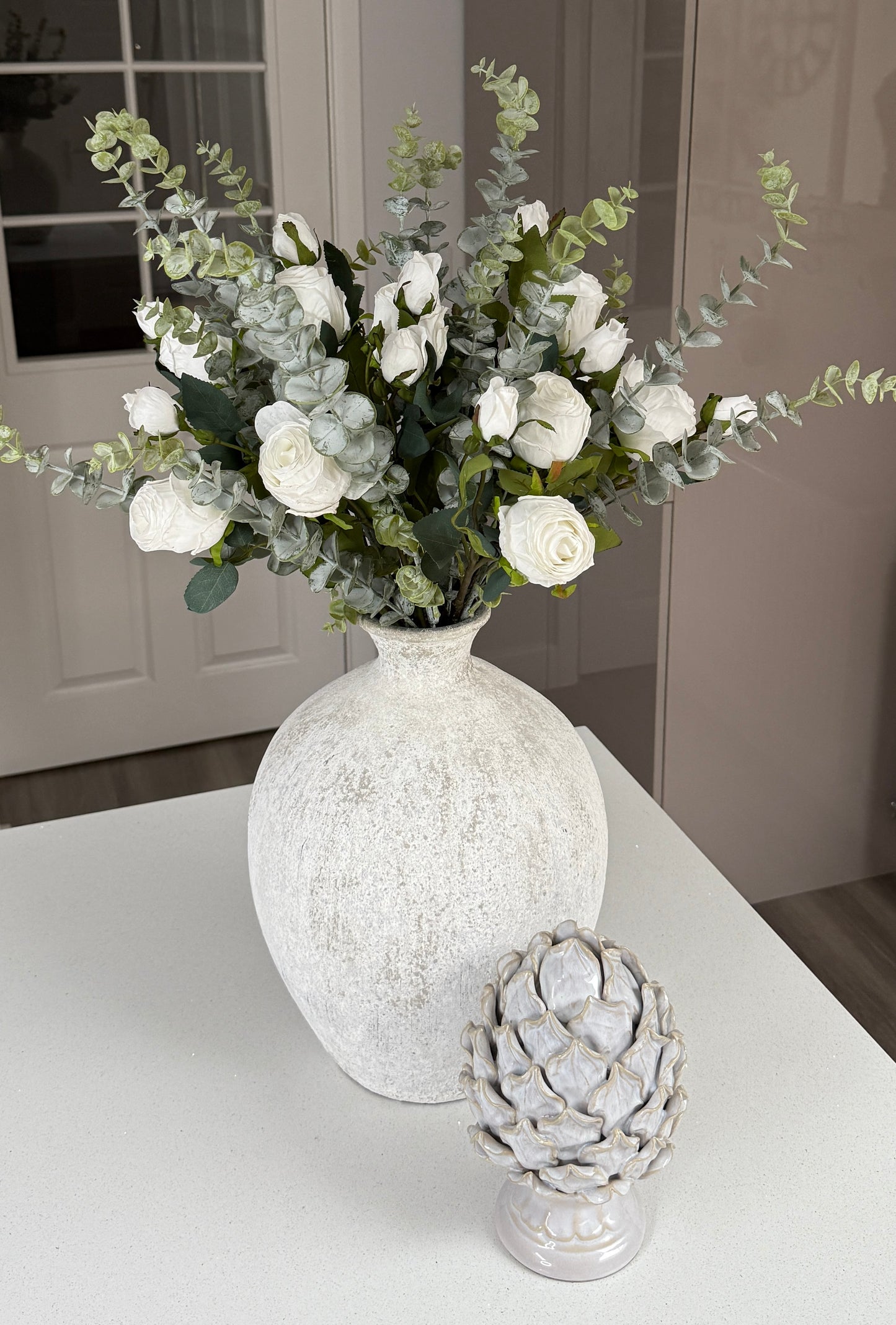 White Rosebud and Eucalyptus Bunch