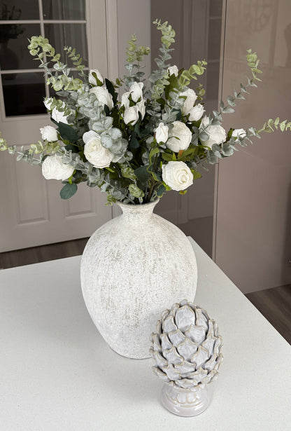 White Rosebud and Eucalyptus Bunch