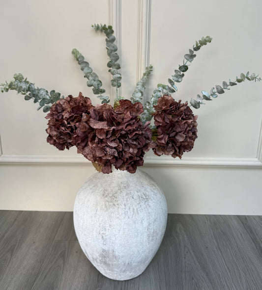 Faux Mocha Hydrangea and Dusted Eucalyptus Bunch