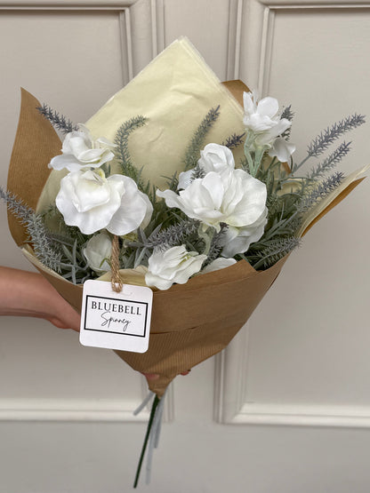 Faux White Sweet Pea and Thorn Spray Bunch