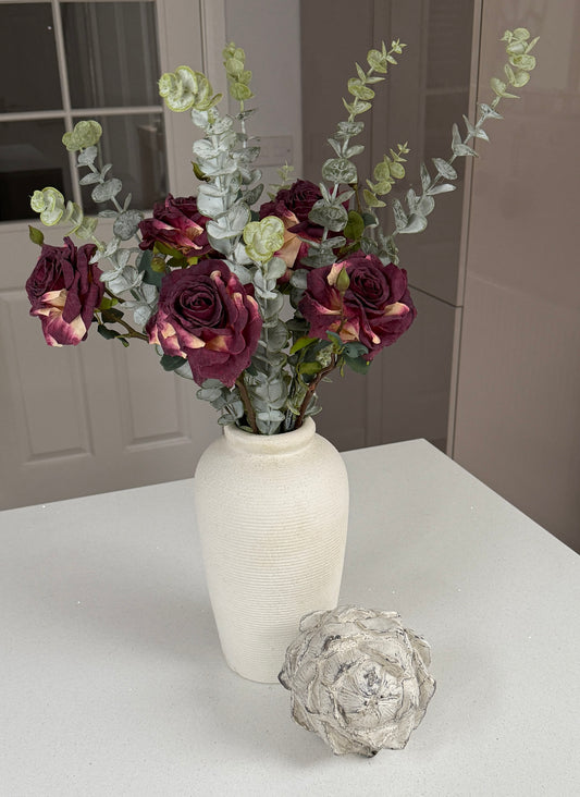 Small Mulberry Rose and Eucalyptus Bunch