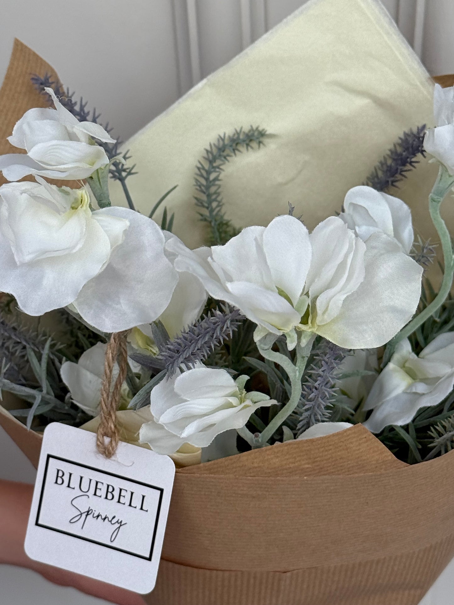 Faux White Sweet Pea and Thorn Spray Bunch