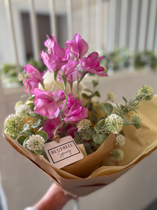 Faux Pink Sweet Pea and Globe Ball Bunch