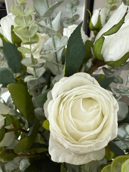 White Rosebud and Eucalyptus Bunch