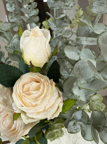 Cream Rosebud and Eucalyptus Bunch