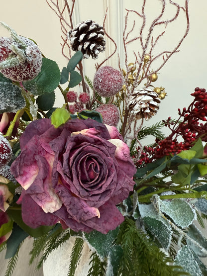 Luxury Winter Mulberry Rose and Pine Frosted Bunch