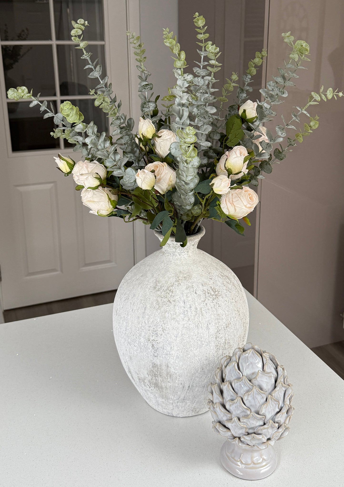 Cream Rosebud and Eucalyptus Bunch