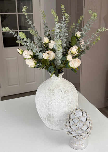 Cream Rosebud and Eucalyptus Bunch