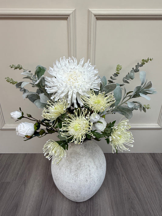 White Winter Protea and Rose Bunch