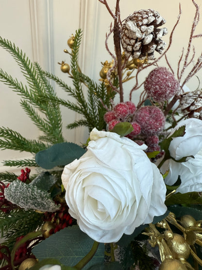 Luxury Winter White Rose and Pine Frosted Bunch