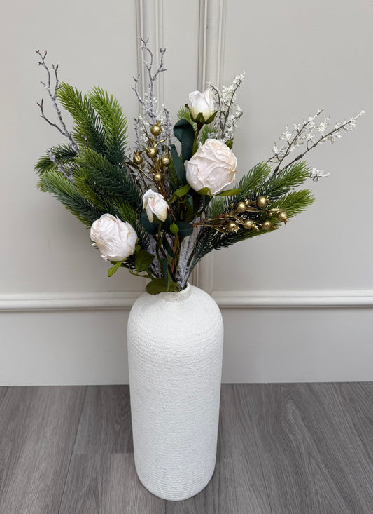 Small Cream Rose and Spruce Bunch