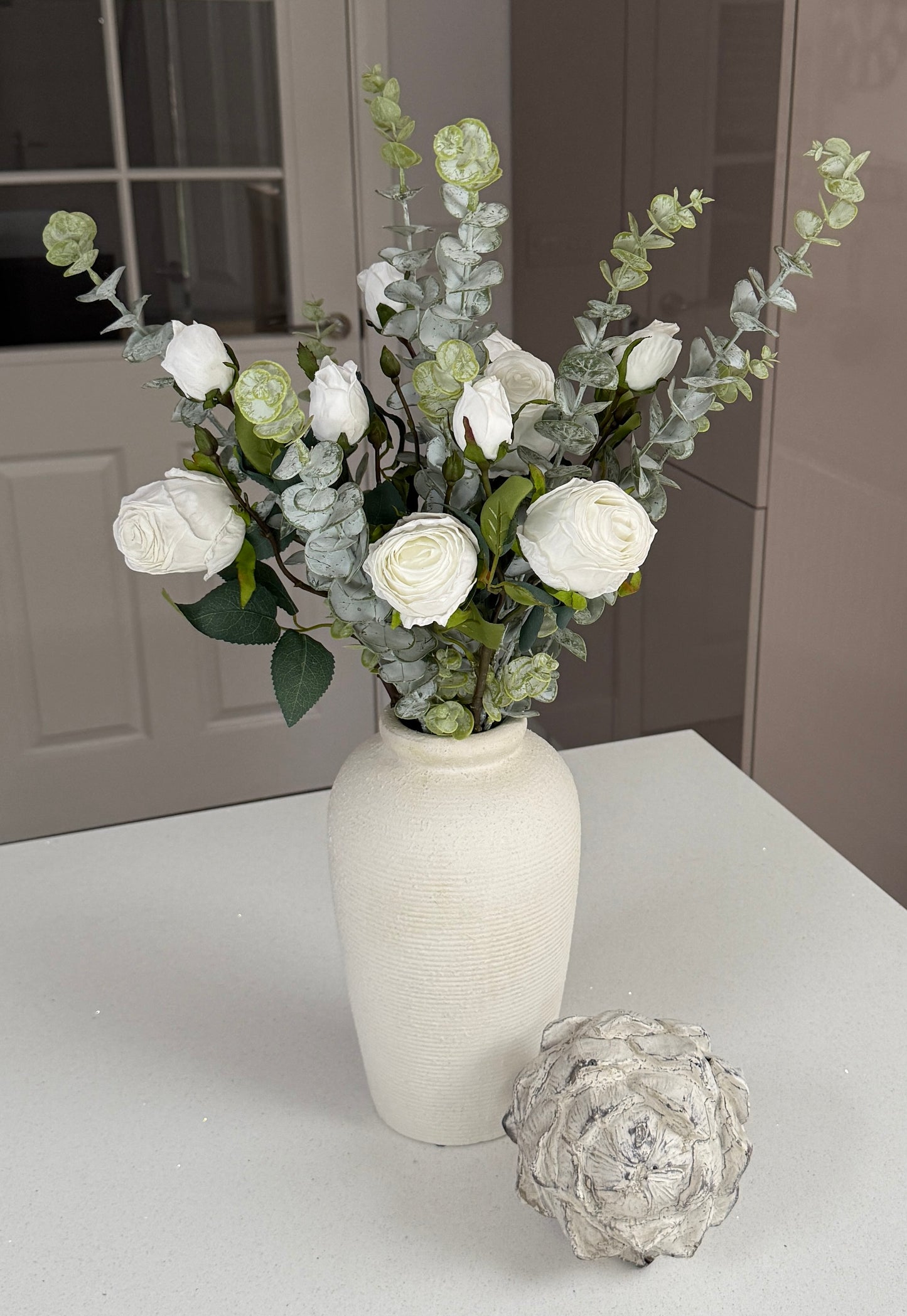 Small White Rosebud and Eucalyptus Bunch