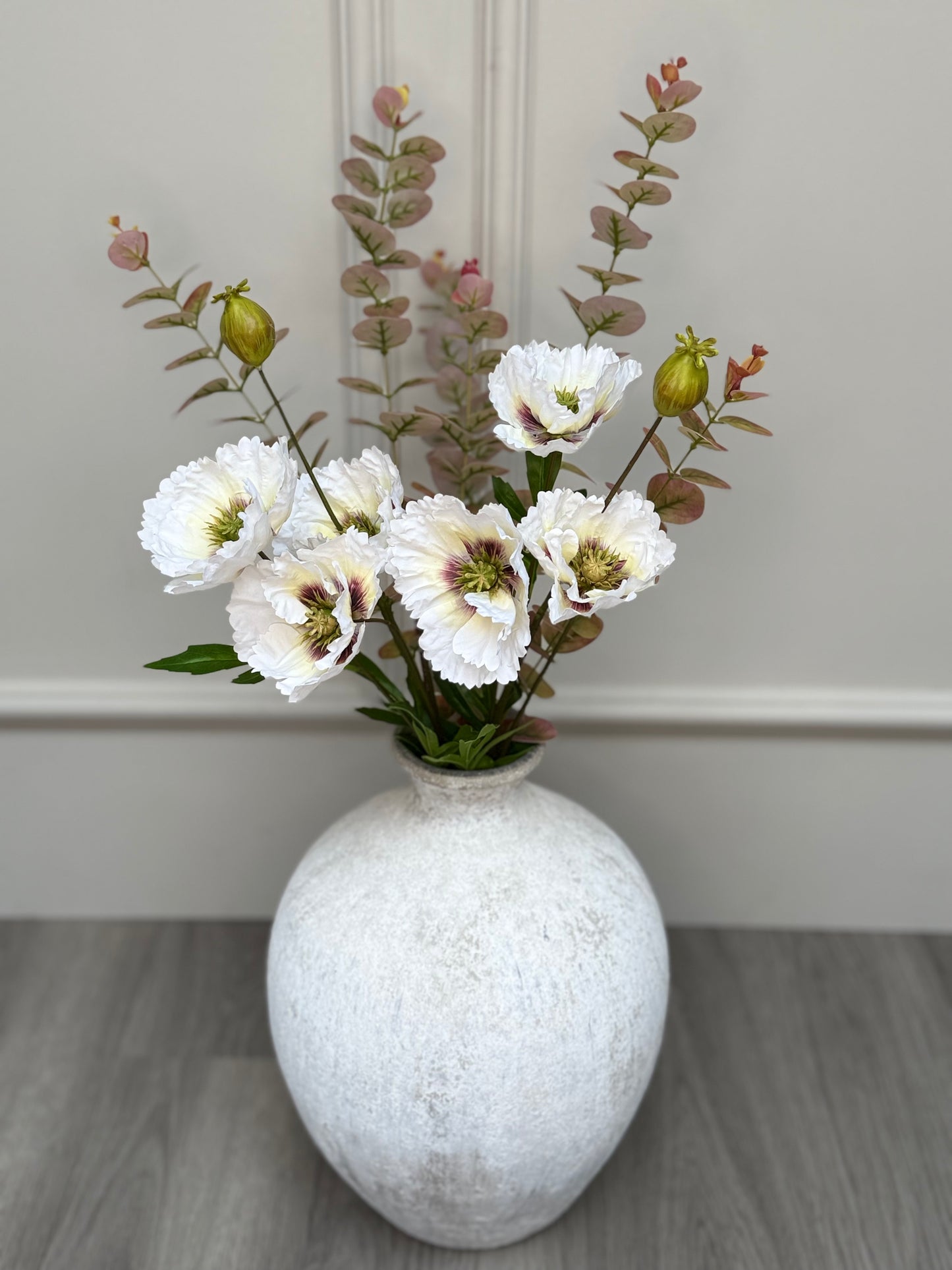 White Poppy and Blush Eucalyptus Bunch