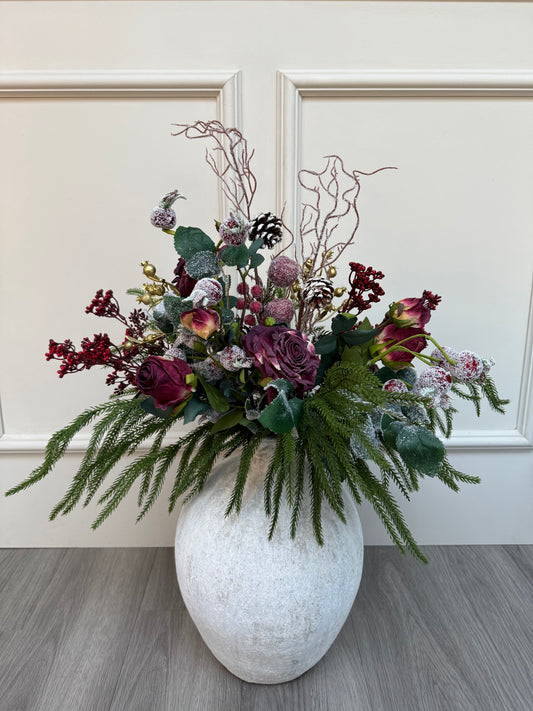 Luxury Winter Mulberry Rose and Pine Frosted Bunch