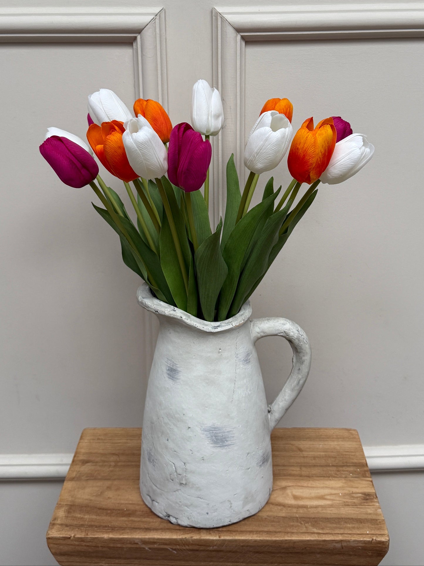 Faux Pink, White and Orange Tulip Bunch